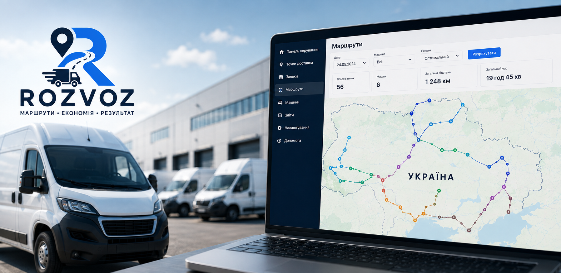 Кабінет Rozvoz: маршрути на карті України та автопарк